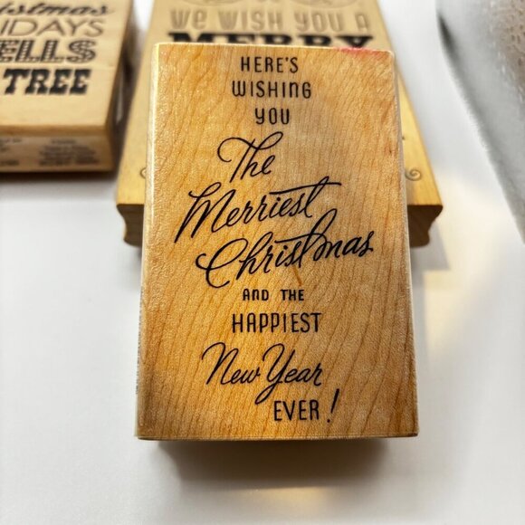 Set 3 Christmas Wooden Rubber Stamps Holiday Greetings Hampton Art Stampendous - Picture 4 of 10